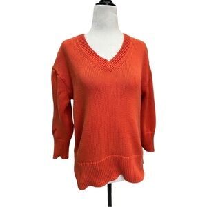 Workshop Republic Orange v-Neck Cotton Boxy Fit Sweater Size S